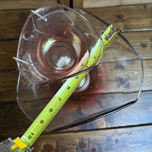 Vintage Ombré Pink Glass Chip and Dip Serving Bowl Set with Metal Stand - Picture 5 of 6
